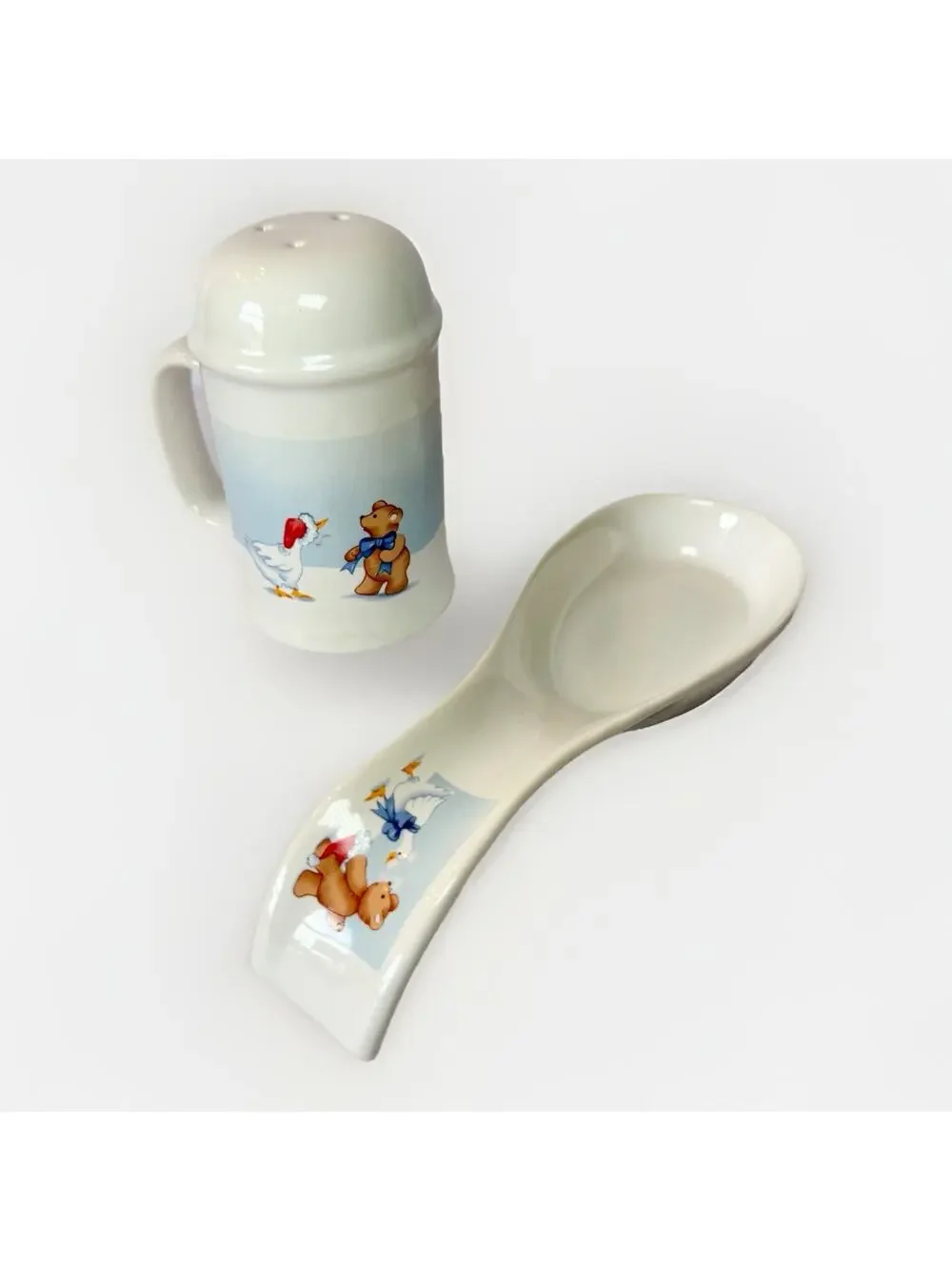 Vintage House Of‎ Lloyd 1989 Country Goose/Duck Bear Salt Shaker & Spoon Rest